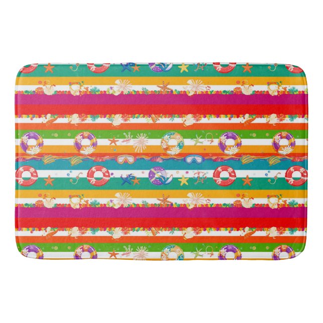 Vibrant Summer Beach Themed Design Bath Mat (Front)