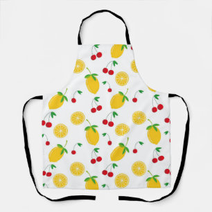 Vibrant Summer Citrus Lemon and Red Cherries Apron