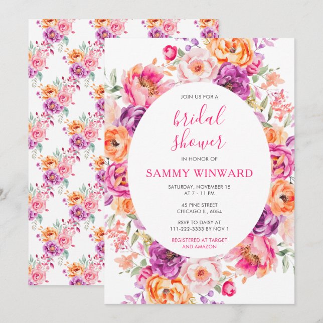 Vibrant Summer Floral Flowers Bridal Shower Invitation (Front/Back)
