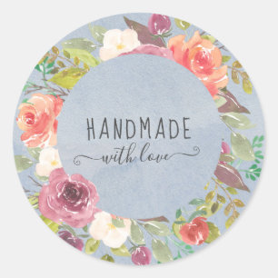 vibrant summer floral handmade with love classic round sticker