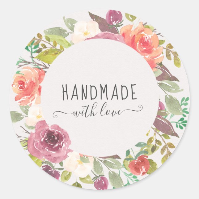 vibrant summer floral handmade with love classic round sticker (Front)