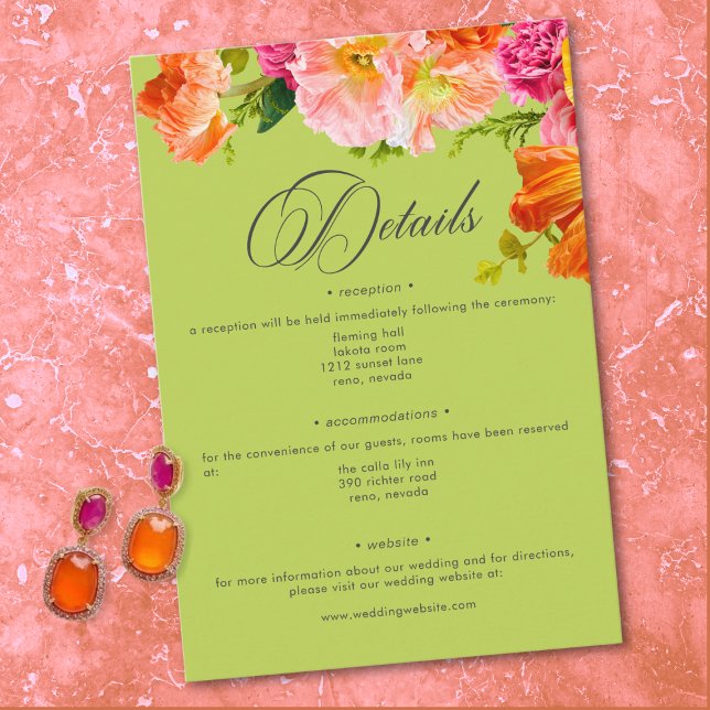 Vibrant Summer Floral Lime Orange Pink Wedding Enclosure Card (Creator Uploaded)