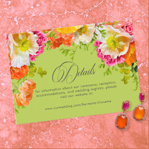 Vibrant Summer Floral Lime Orange Pink Wedding Enclosure Card