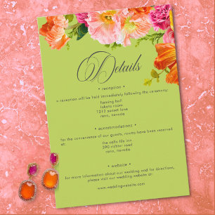 Vibrant Summer Floral Lime Orange Pink Wedding Enclosure Card