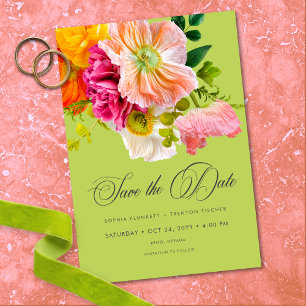 Vibrant Summer Floral Lime Orange Pink Wedding Save The Date