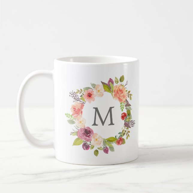 Vibrant Summer Floral | Monogram Mug (Left)