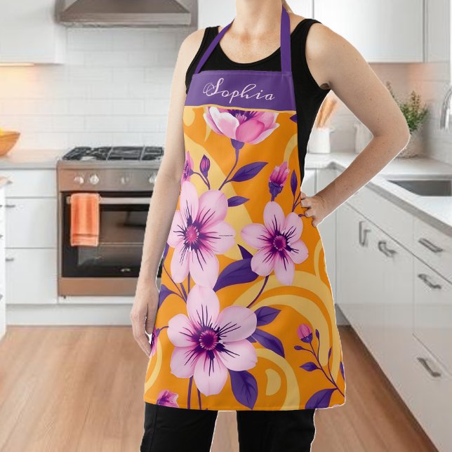 Vibrant Summer Florals-Dopamine Style  Apron (Vibrant Summer Floral-Dopamine Style-Personalize Apron)