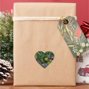 Vibrant Summer Garden Flowers Pattern Background Heart Sticker