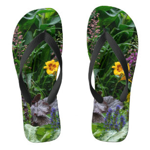 Vibrant Summer Garden Flowers Pattern Background Thongs