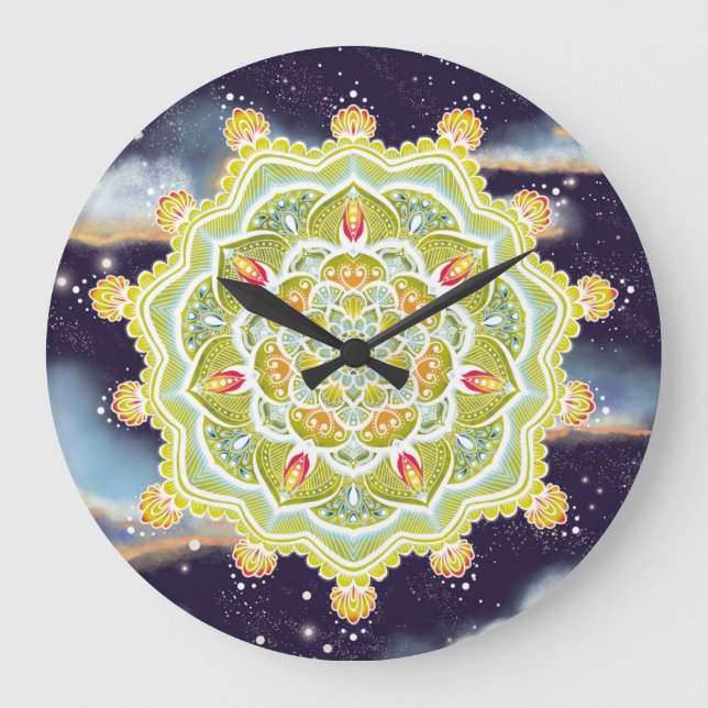 Vibrant summer mandala dark night clock (Front)