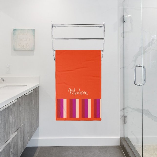 Vibrant Summer Stripes Bath Towel - orange red (Creator Uploaded)
