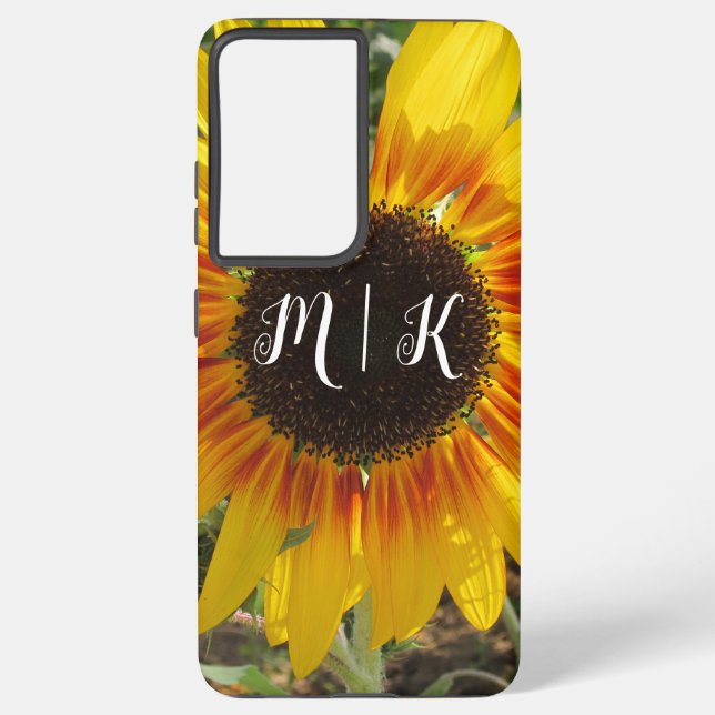 Vibrant Summer Sunflower Field Monogram Samsung Galaxy S21+ Case (Back)