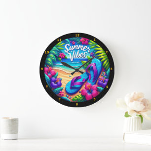 Vibrant "Summer Vibes" Beach Wall  Large Clock