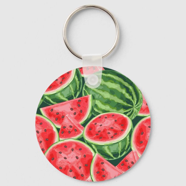 Vibrant Summer Watermelon Slices Pattern Key Ring (Front)