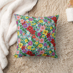Vibrant Summer Wildflower Garden Floral Pattern Cushion