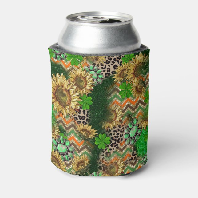 Vibrant Sunflower and Shamrock Can Cooler (Can Back)