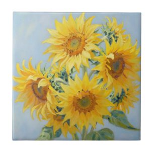 Vibrant Sunflower Bouquet Oil Painting Ceramic Tile