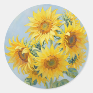 Vibrant Sunflower Bouquet Oil Painting Classic Round Sticker