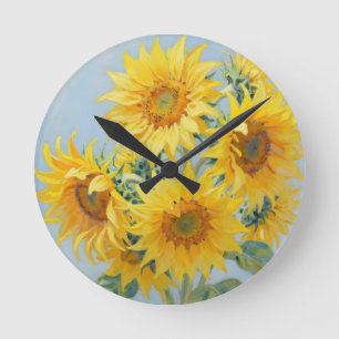 Vibrant Sunflower Bouquet Oil Painting Round Clock