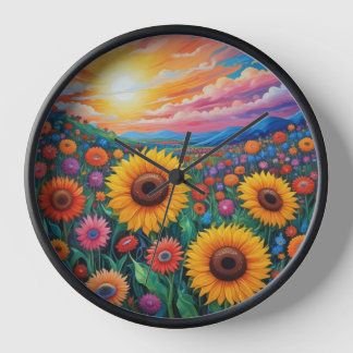 Vibrant Sunflower Field Art Clock