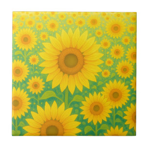 Vibrant Sunflower Field Pattern Ceramic Tile