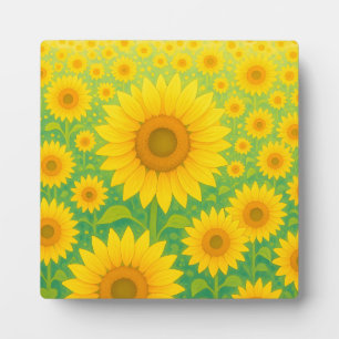 Vibrant Sunflower Field Pattern Plaque