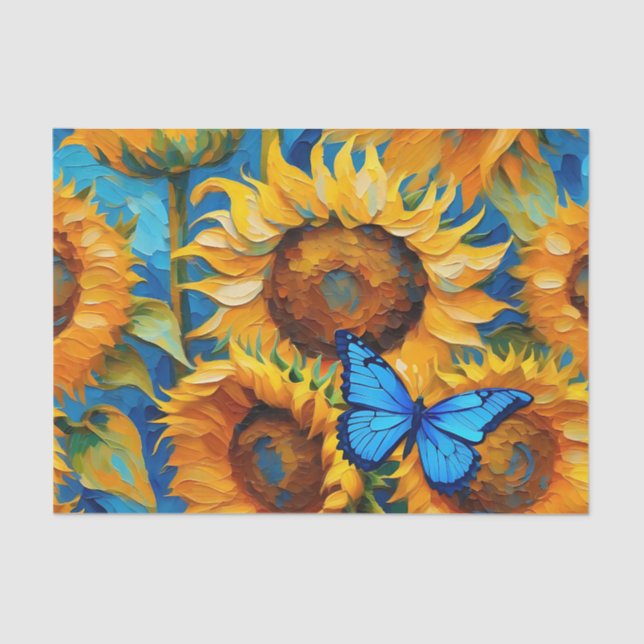 Vibrant Sunflower Floral And Butterfly  Tissue Paper (Front)