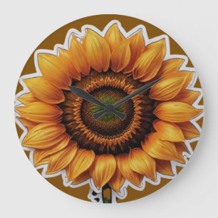 Vibrant Sunflower Illustration Design Large Clock