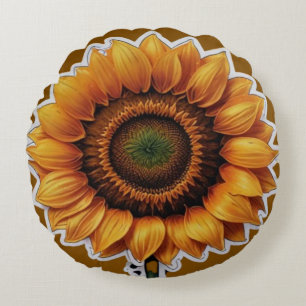 Vibrant Sunflower Illustration Design Round Cushion