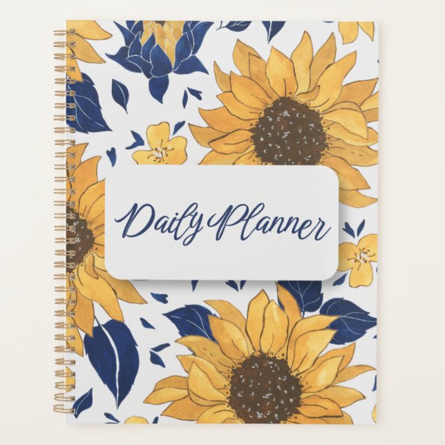 Vibrant Sunflower & Navy Botanical Aesthetic Planner (Front)