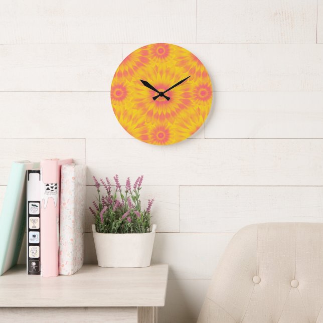 Vibrant Sunflower Tie-Dye Art Large Clock (Reading Room)