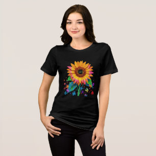Vibrant Sunflower with Puzzle Pieces Tri-Blend Shirt