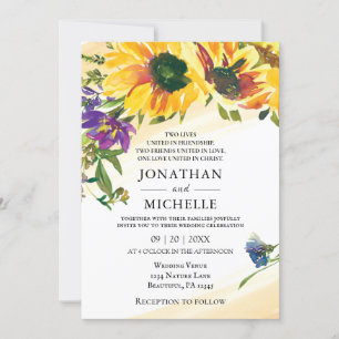 Vibrant Sunflowers Floral Christian Wedding Invitation