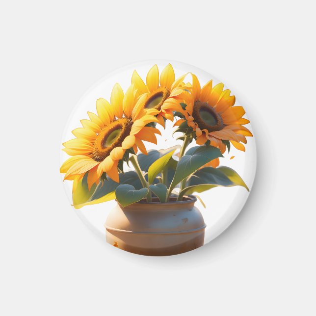 Vibrant Sunflowers in a Rustic Pot Magnet (Front)