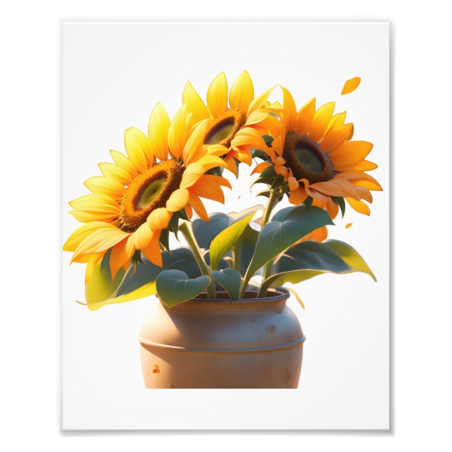Vibrant Sunflowers in a Rustic Pot Photo Print (Front)