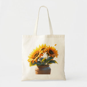 Vibrant Sunflowers in a Rustic Pot Tote Bag