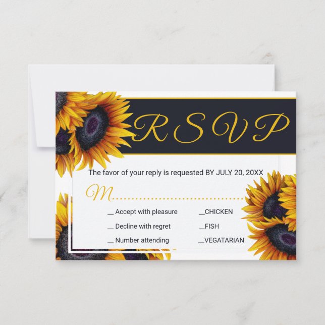 Vibrant Sunflowers | Summer Wedding Meal Options RSVP Card (Front)