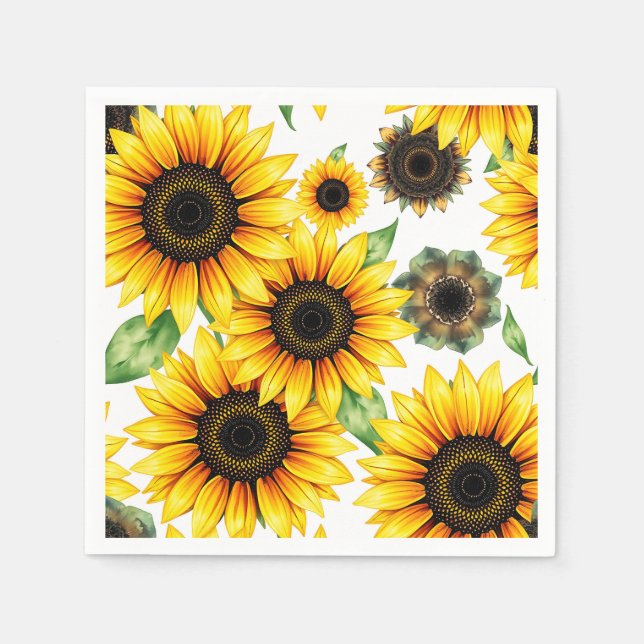 Vibrant Sunflowers Watercolor Pattern Napkin (Front)