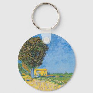 Vibrant Sunny Path & Yellow House by Van Gogh Key Ring