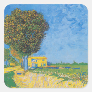 Vibrant Sunny Path & Yellow House by Van Gogh Square Sticker