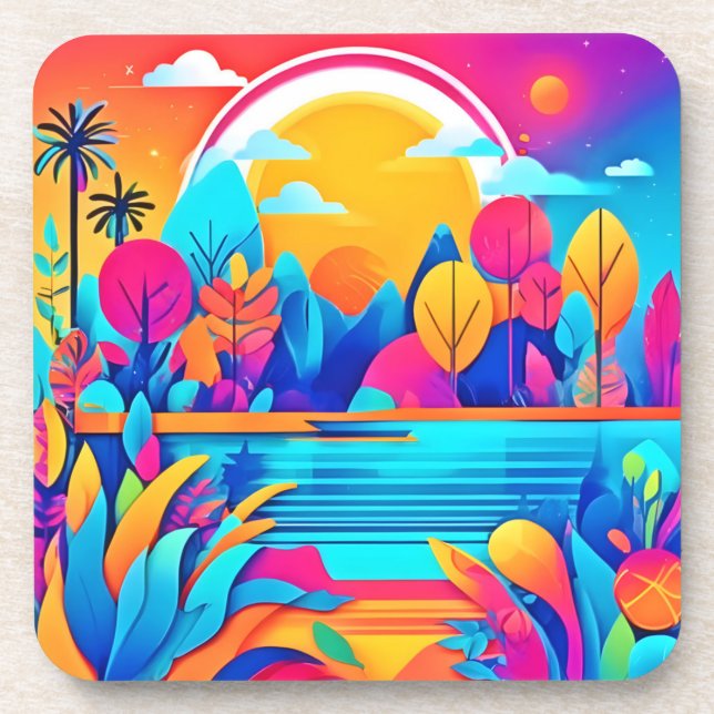 Vibrant Sunrise Landscape Coaster (Front)