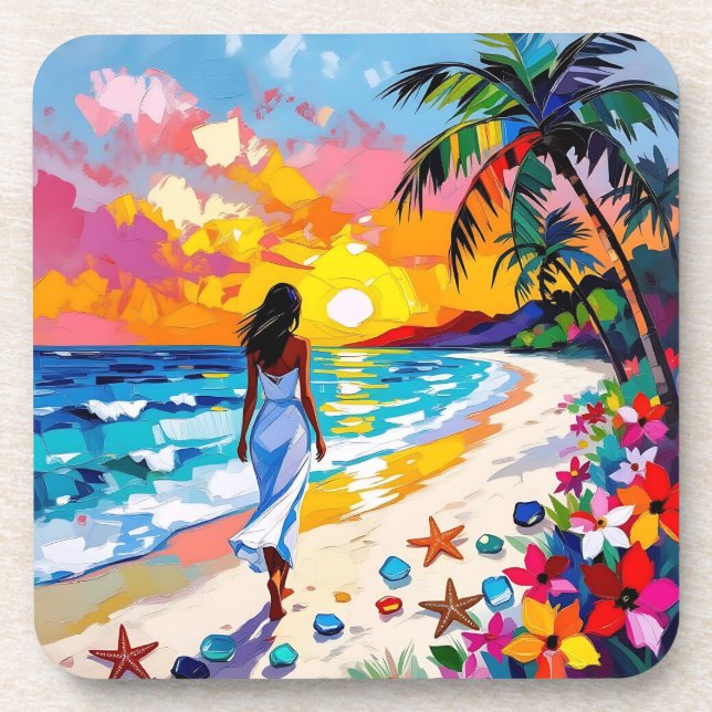 Vibrant Sunset Abstract Beach Scene   Coaster (Front)