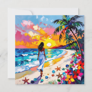 Vibrant Sunset Abstract Beach Scene Holiday Card