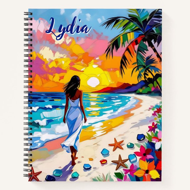 Vibrant Sunset Abstract Beach Scene Personalised Notebook (Front)