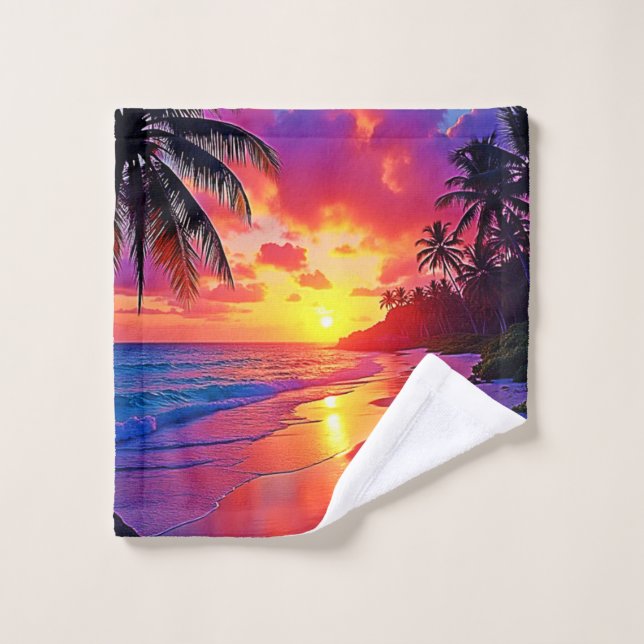 Vibrant Sunset Beach Dream Design Bath Towel Set (Wash Cloth)