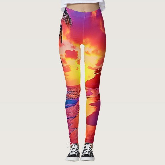 Vibrant Sunset Beach Dream Design Leggings (Front)