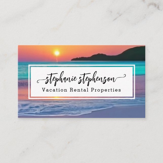 Vibrant Sunset Beach Spa Travel Vacation Business Card (Front)