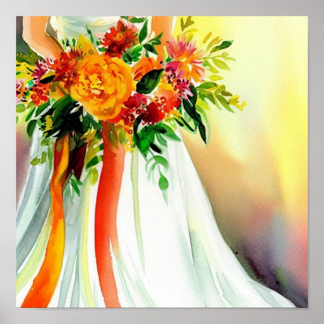 Vibrant Sunset, Bridal Cascading Bouquet 1, Poster (Front)