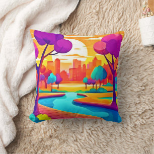 Vibrant Sunset City Park Cushion
