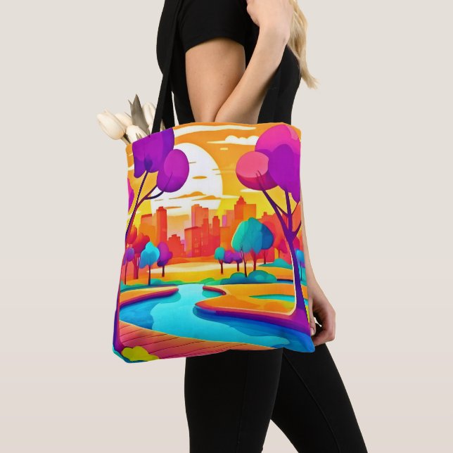 Vibrant Sunset City Park Tote Bag (Close Up)